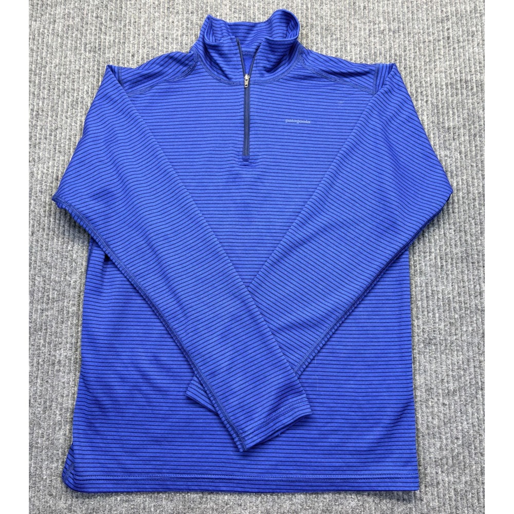 Patagonia Kids XL 14 Capilene Midweight Zip Neck Base Layer Blue Striped 44761
